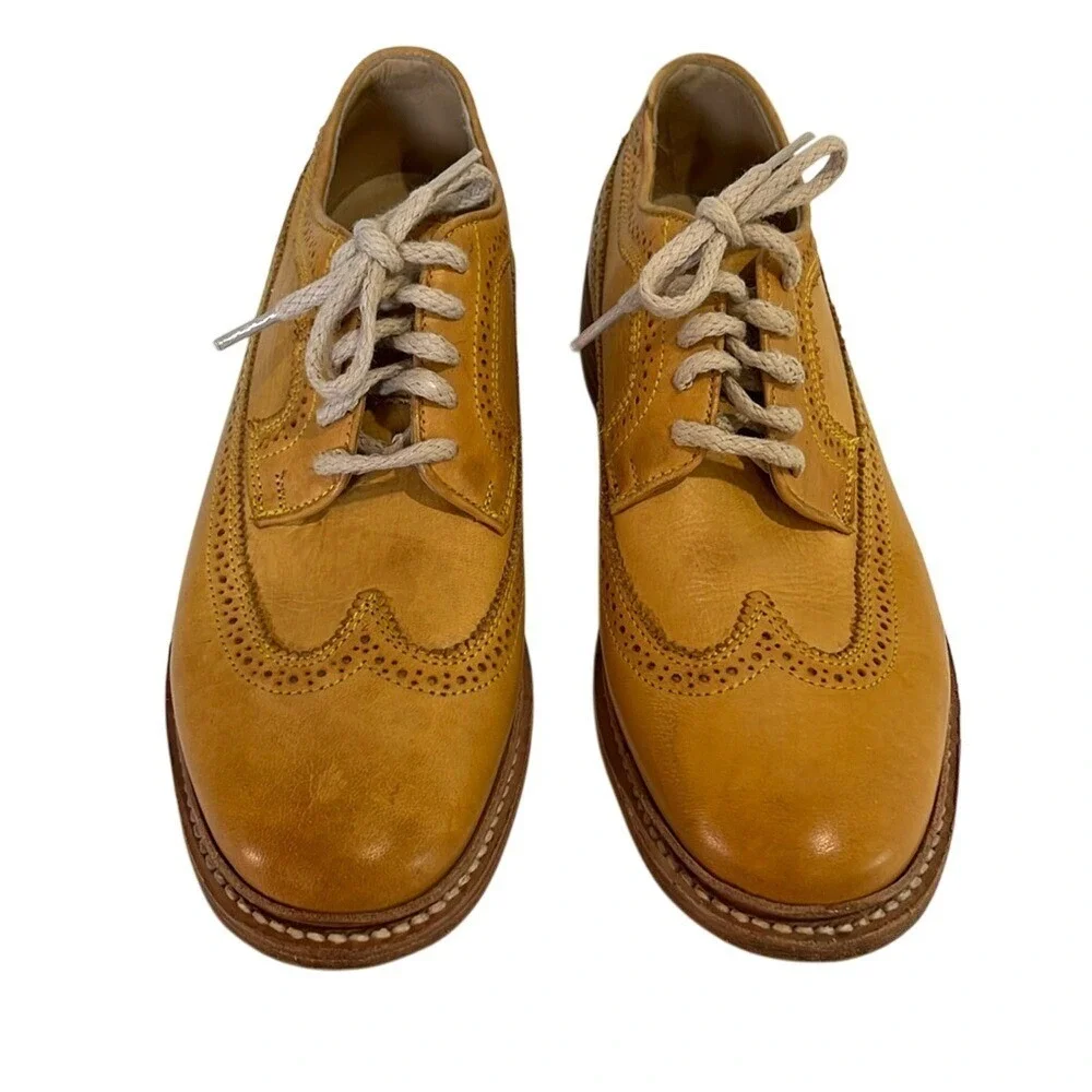 Frye Leather Oxford Wingtip Shoes Men's Sz 8 Tan Dress Classic Perforated Laces‎